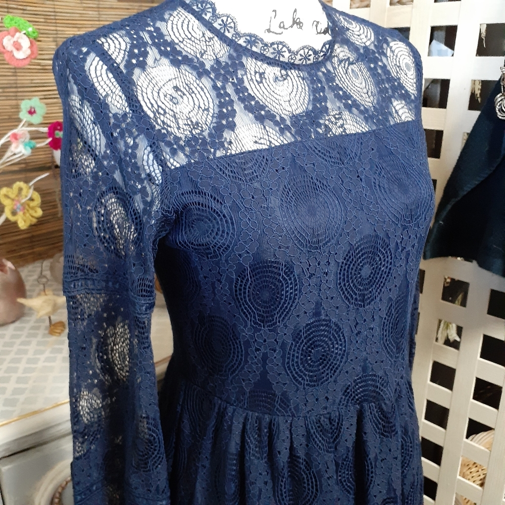Navy Blue Lace Dress